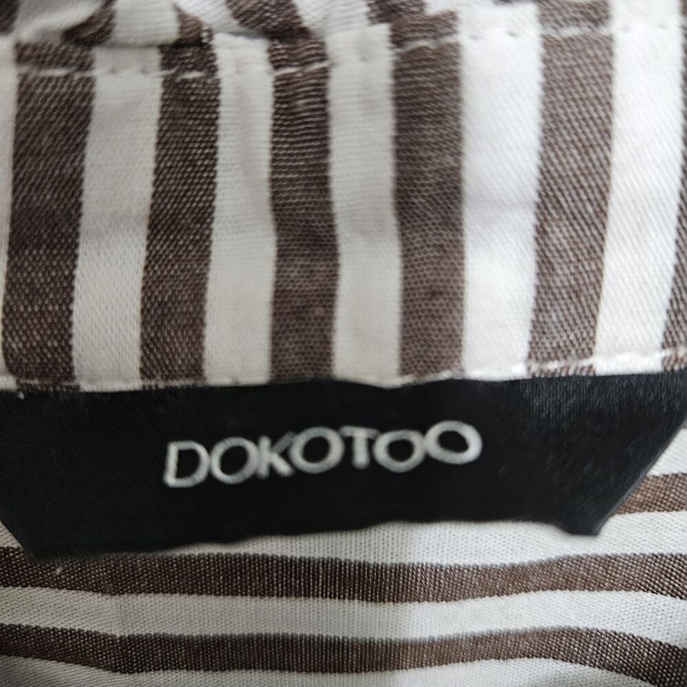 DOKOTOO Women’s Brown White Striped Ruffle Sleeve Button Front Blouse Size M - Picture 3 of 6